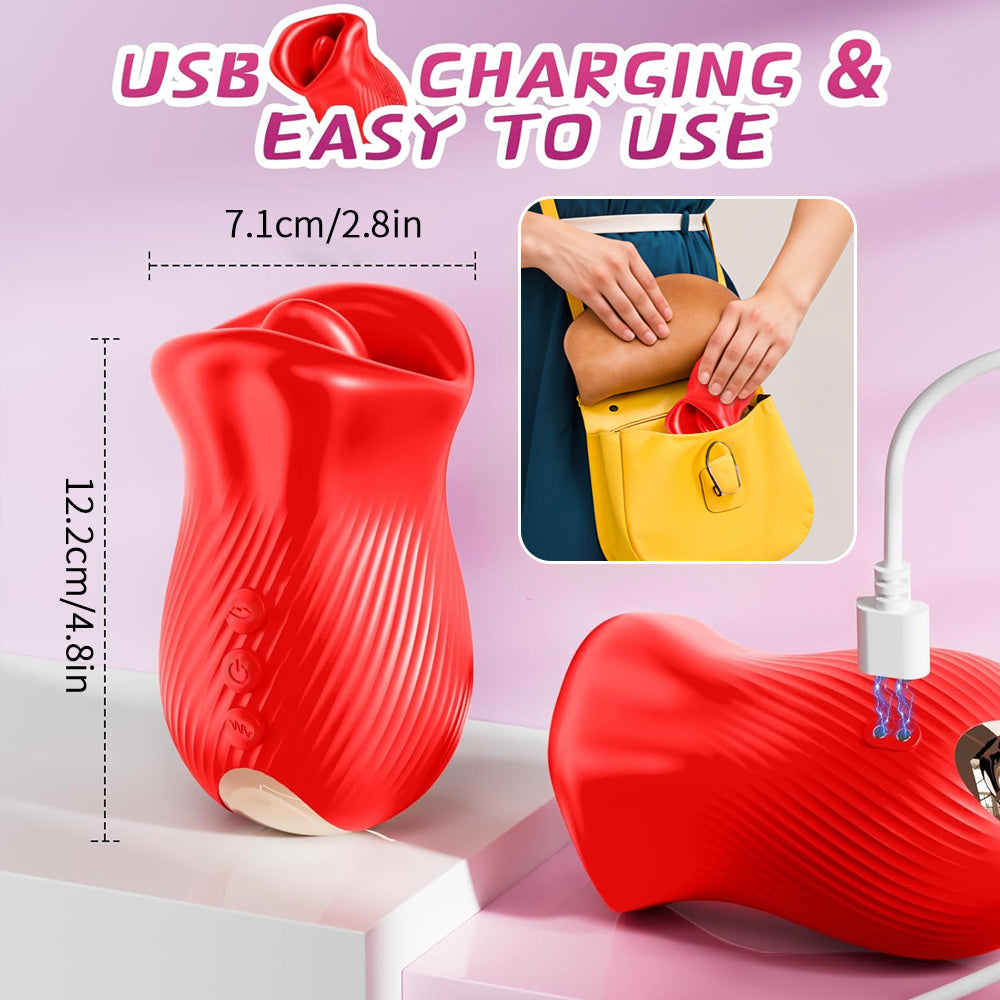 360° Rotating Tongue Licking & Kissing New Design Rose Vibrator