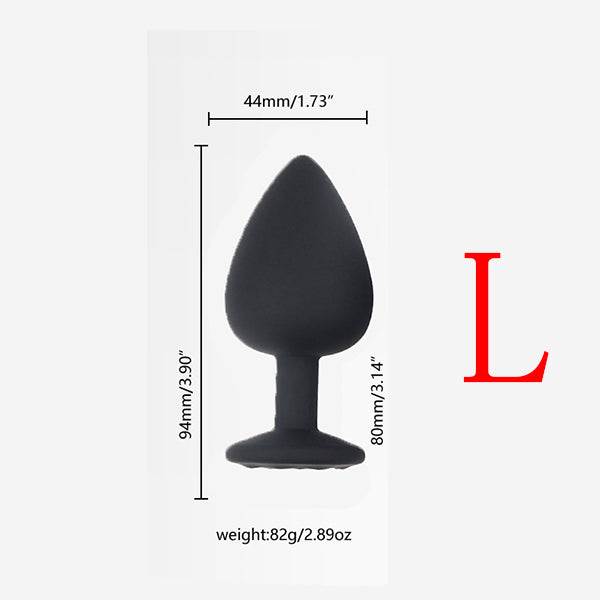 Multiple Sizes Black Color White Jewel Silicone Anal Plug