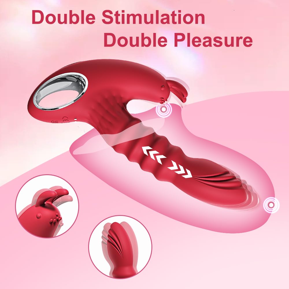 Thrusting Vaginal Massager With Rabbit Ears Clitoral Stimulator