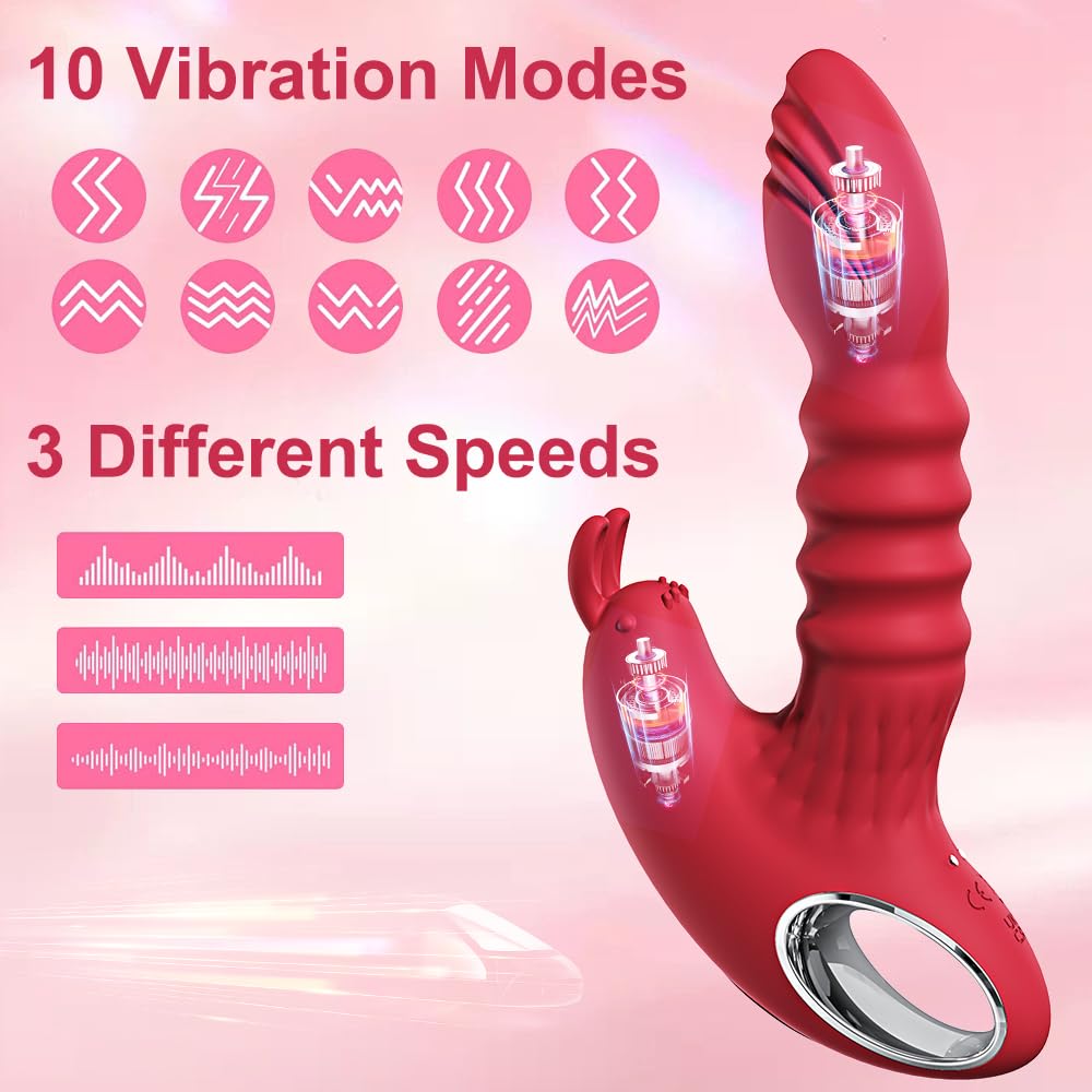 Thrusting Vaginal Massager With Rabbit Ears Clitoral Stimulator