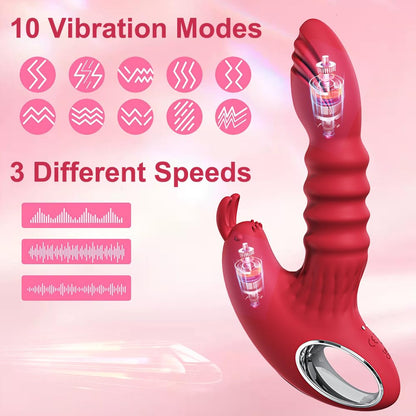 Thrusting Vaginal Massager With Rabbit Ears Clitoral Stimulator