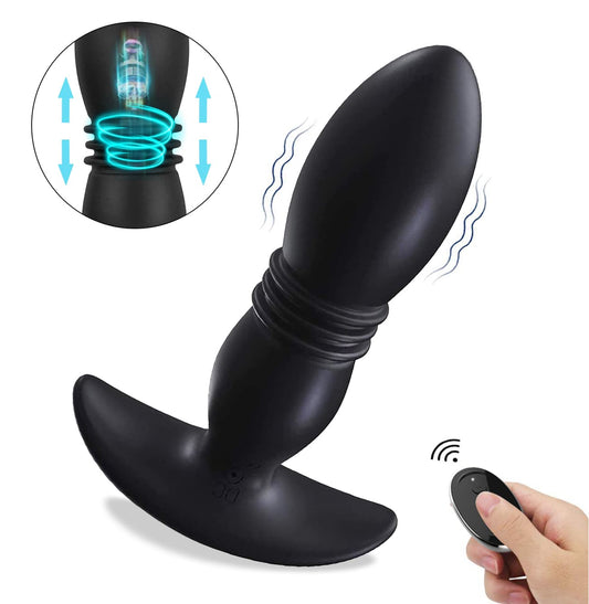 USB Rechargeable Remote Vibrating and Thrusting Anal Plug