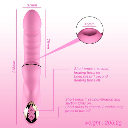 Smart Heating Vibrating Dildo with Clitral Sucking Stimulator