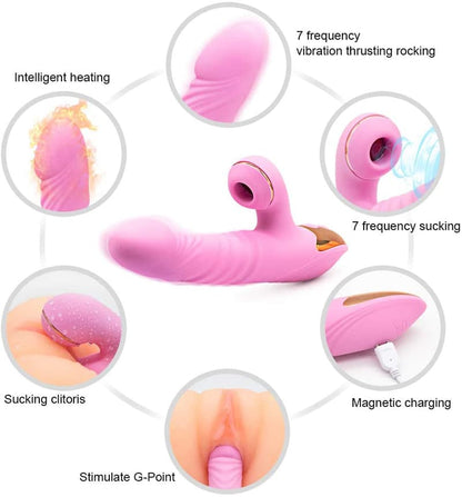 Smart Heating Vibrating Dildo with Clitral Sucking Stimulator